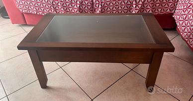 Tavolino in Legno Massello con Piano in Vetro