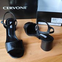 Sandalo casa moda Cervone in pelle e cuoio nero