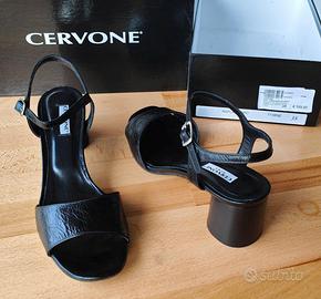 Sandalo casa moda Cervone in pelle e cuoio nero