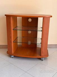 MOBILETTO PORTA TV HI-FI 2 RIPIANI VETRO + RUOTE