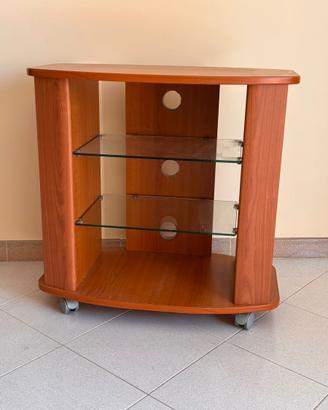 MOBILETTO PORTA TV HI-FI 2 RIPIANI VETRO + RUOTE