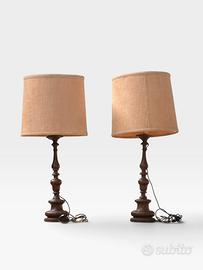 Coppia Lampade Vintage Legno e Tessuto