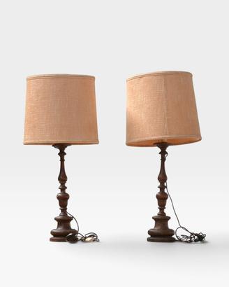Coppia Lampade Vintage Legno e Tessuto
