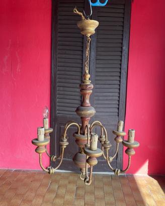 lampadario legno ferro uno