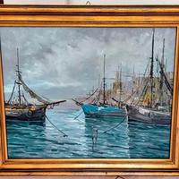 Quadro con barche dipinto a olio su tela firmato.