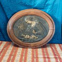 antica scultura in bronzo Madonna col bambino