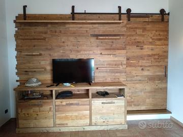 credenza pannellatura porta scorrevole legno vecch