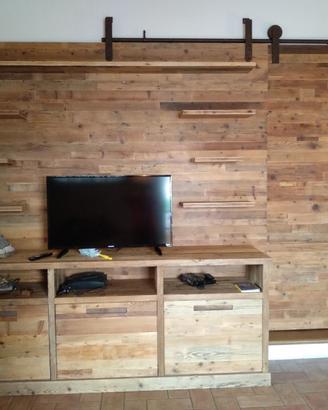 credenza pannellatura porta scorrevole legno vecch