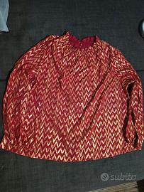 Blusa donna elegante rossa e oro