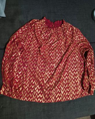 Blusa donna elegante rossa e oro