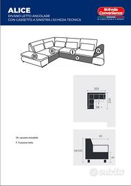 Divano letto angolare con cassetto – come nuovo