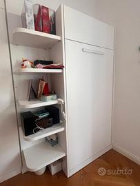 Letto a scomparsa singolo con materasso e libreria