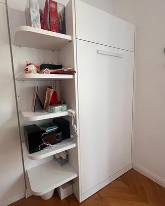 Letto a scomparsa singolo con materasso e libreria