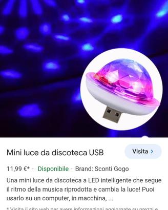 luce LED multicolore con usb