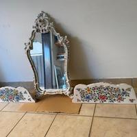 Specchio e 2 mensole maiolica C A Rossi Gubbio