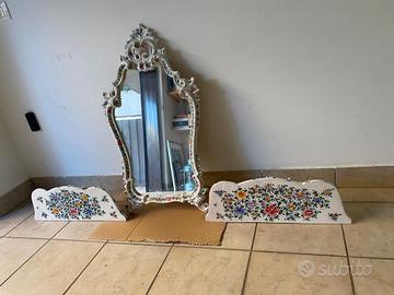 Specchio e 2 mensole maiolica C A Rossi Gubbio