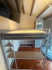 Letto soppalcato in metallo bianco 140x190