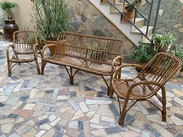 Set Salotto anni 70 in bambù/rattan intrecciato