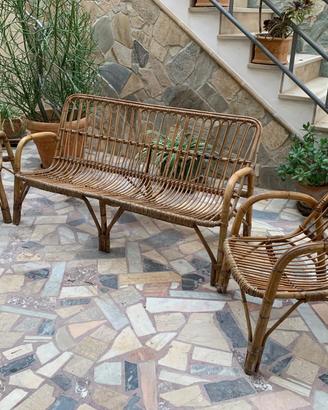Set Salotto anni 70 in bambù/rattan intrecciato