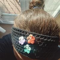 fascia capelli nera con fiori, handmade 