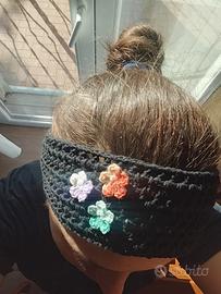 fascia capelli nera con fiori, handmade 