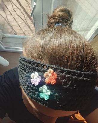 fascia capelli nera con fiori, handmade 