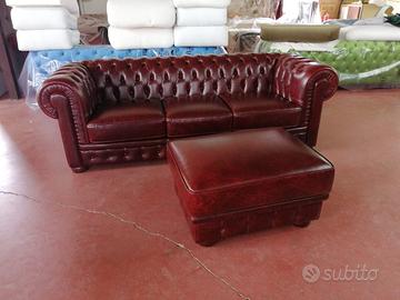 Divano Letto Chesterfield Pelle Vinaccio + Pouf