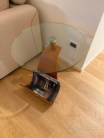 Tavolino rotondo vetro portariviste