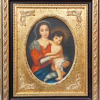 Quadro dipinto a mano Madonna e Bambinello Gesù