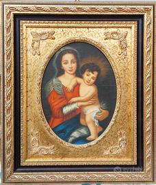 Quadro dipinto a mano Madonna e Bambinello Gesù