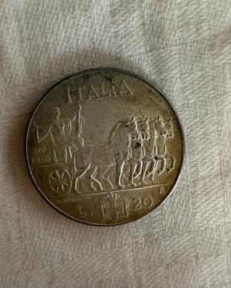 Moneta 20 lire ,1936 XIV vittorio emanuele III