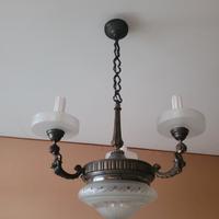 Lampadario Antico in Bronzo e Vetro