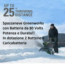 Spazzaneve Greenworks 80 Volts 2 Batterie e Carica