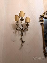 Coppia applique vintage a 3 luci dorate + paralumi