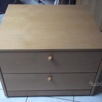 Comodino a due cassetti con ruote