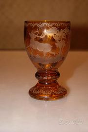 Calice Vintage in Vetro Ambrato Inciso a Mano