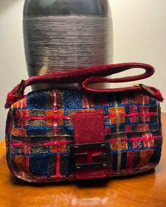 Fendi Vintage Multicolor Beaded Baguette Tartan