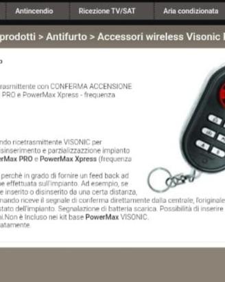 telecomando ricetrasmittente visonic per antifurto