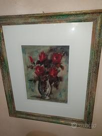 Acquerello di Leonardo Stroppa vaso con rose rosse