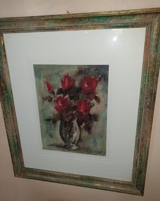 Acquerello di Leonardo Stroppa vaso con rose rosse