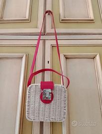 Borsa vimini Stradivarius beige e rossa tracolla 