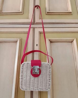 Borsa vimini Stradivarius beige e rossa tracolla 