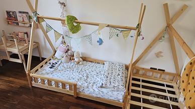 2 Letti bambino tenda indiana 80x160 materasso