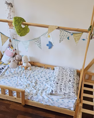2 Letti bambino tenda indiana 80x160 materasso