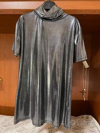 T-shirt Argento Maniche Corte Glitterata Taglia S