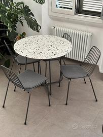 Tavolo rotondo effetto terrazzo Ø90 + 4 sedie