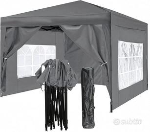 GAZEBO PIEGHEVOLE FERRO ZINCATO GRIGIO