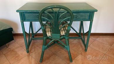 Scrittoio/Scrivania in legno bambù verde - Vintage