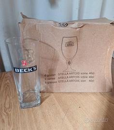 Set Bicchieri Birra Beck’s vetro 6 pz nuovi 