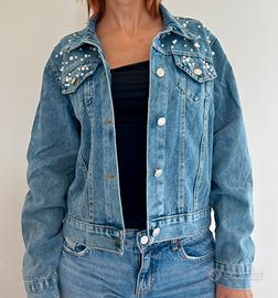 Giacca di jeans con perle applicate